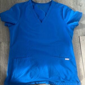 Two Pocket Figs Blue V-Neck Scrub Top
